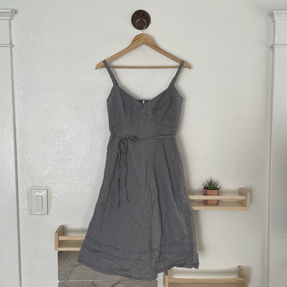 Talbots‎ 6P Black Gingham Midi Fit And Flare Sweetheart Neckline With Straps